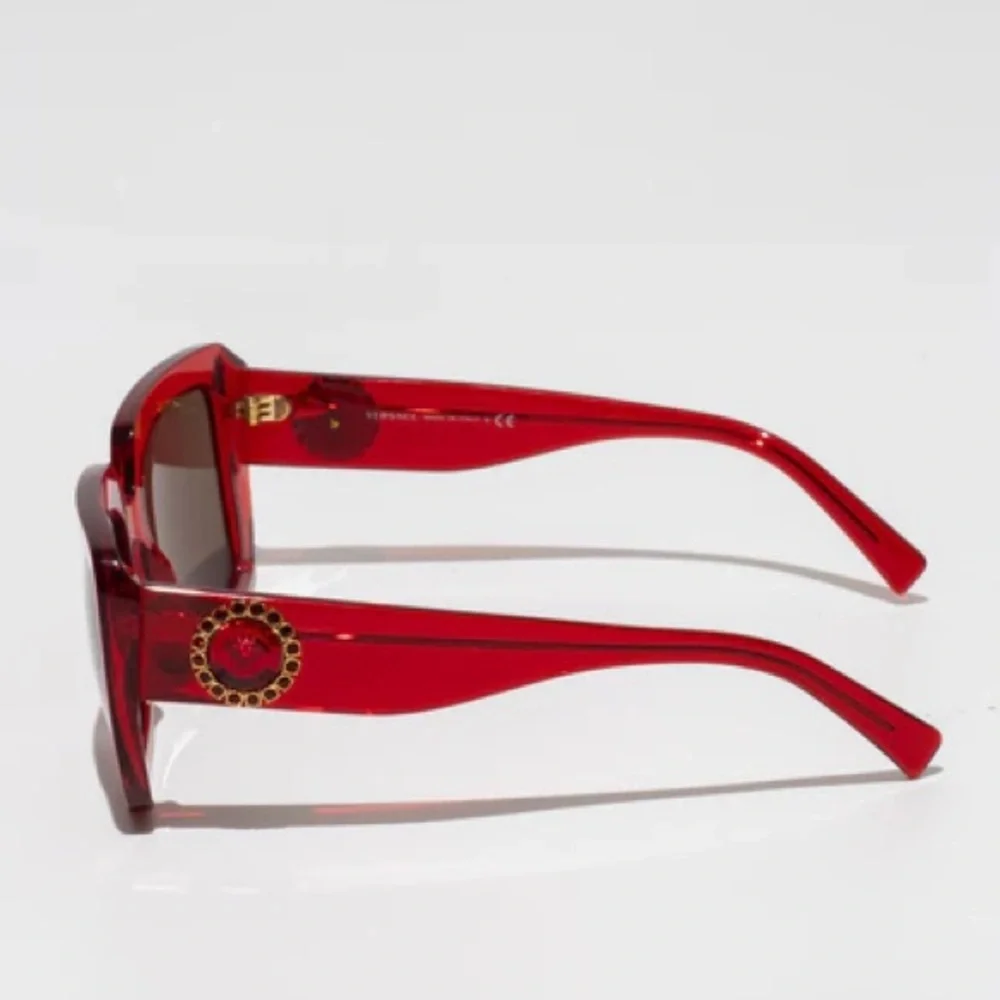 Versace Red Jeweled Square Sunglasses - Picture 2 of 9